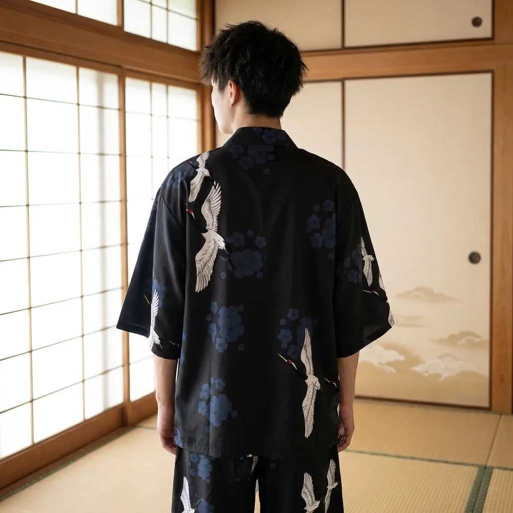 Conjunto kimono hombre visto de espaldas