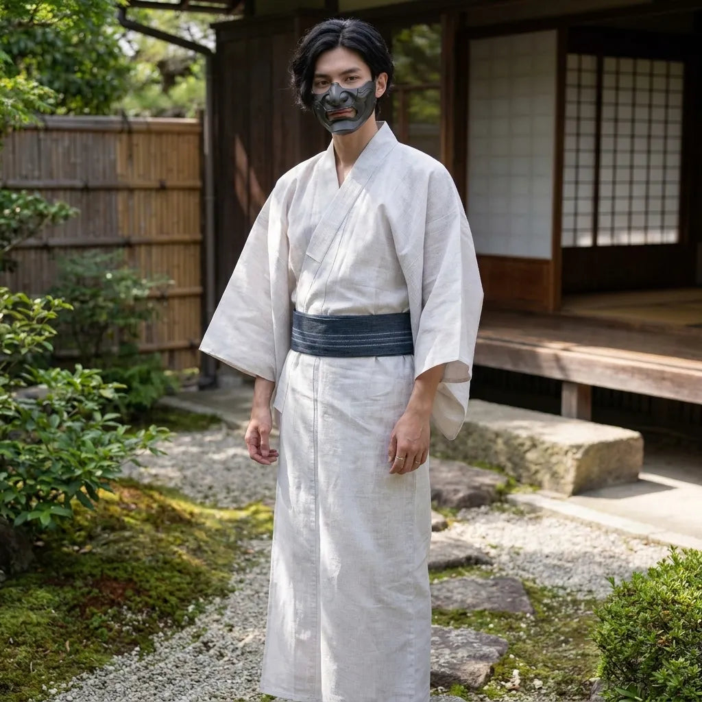 Kimono ceremonial blanco visto de frente