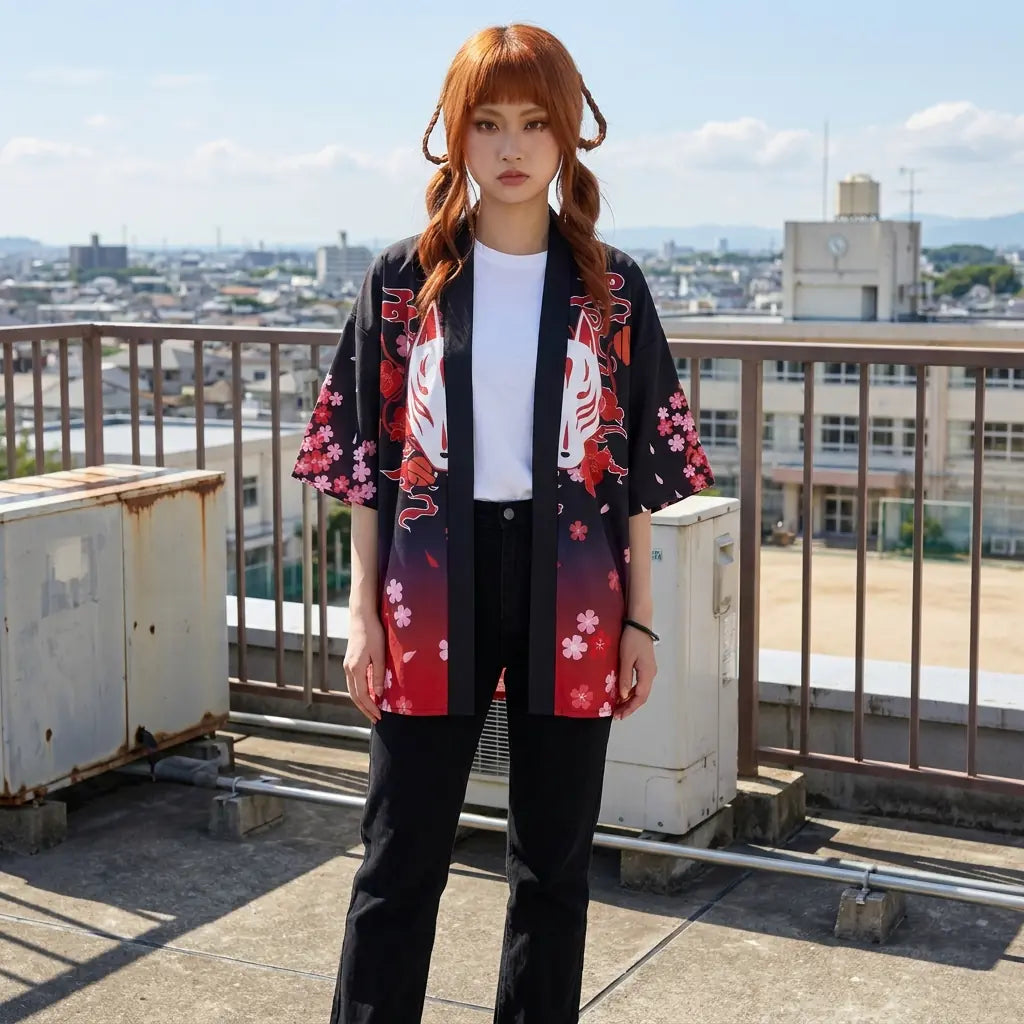 Kimono cruzado kitsune sakura