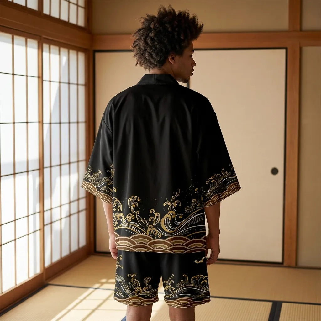 Chaqueta haori kimono negra vista de espalda
