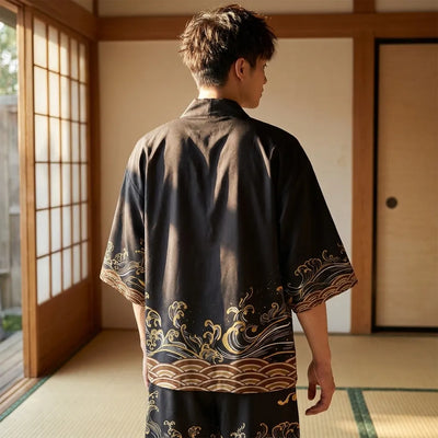 Detalle de la chaqueta haori kimono en tela ligera
