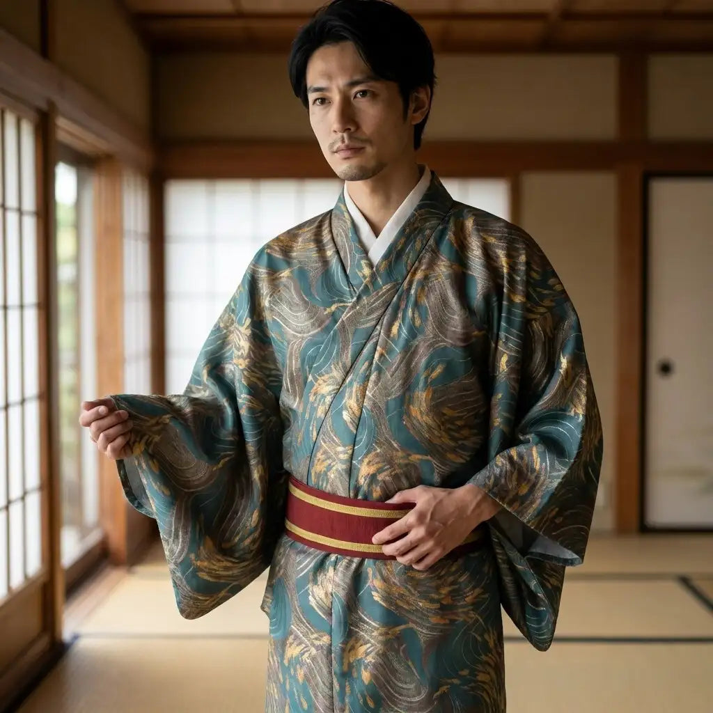 Kimono dorado hombre de corte relajado