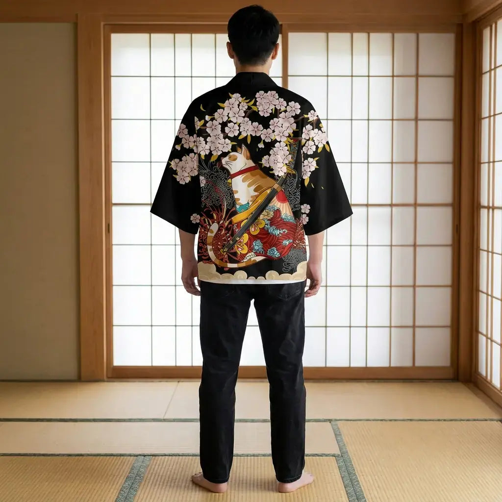 Harajuku Kimono visto por la espalda, con el estampado completo
