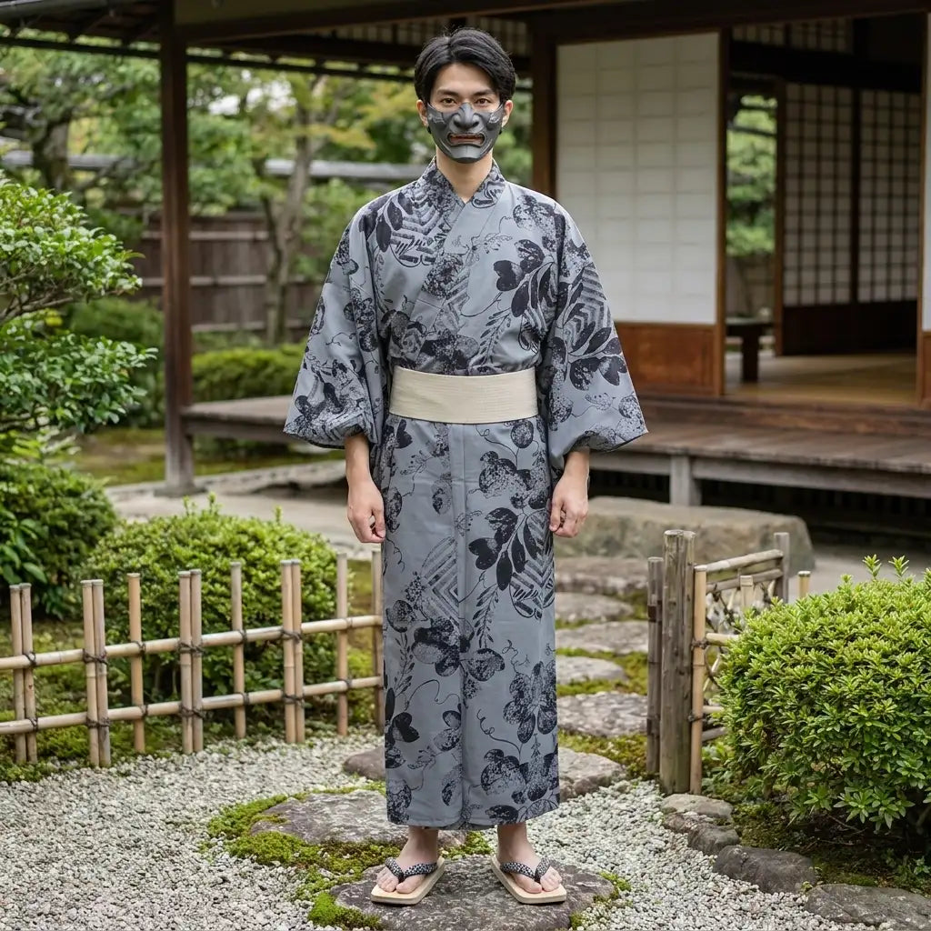 Kimono estampado floral hombre corte recto