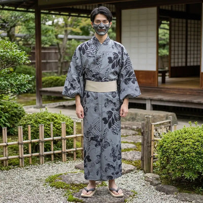 Kimono estampado floral hombre corte recto