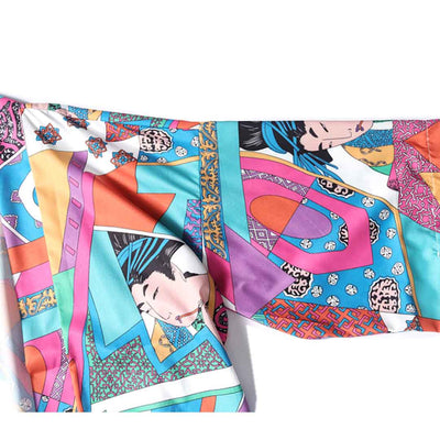 Manga del kimono con motivo de geisha