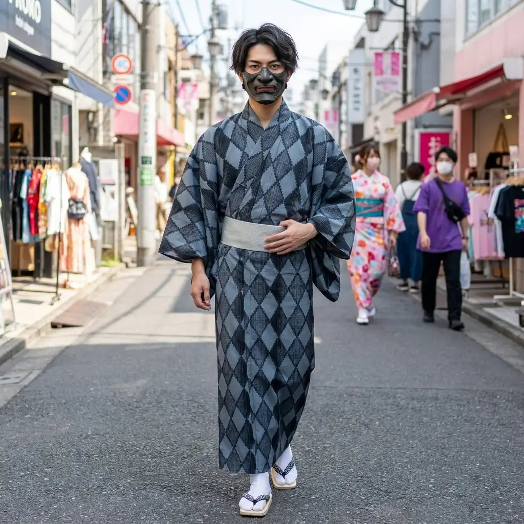 Kimono geométrico hombre con mangas anchas