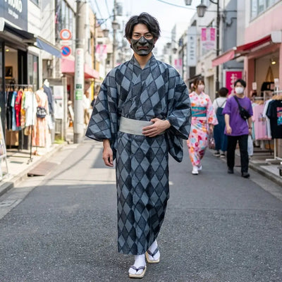 Kimono geométrico hombre con mangas anchas
