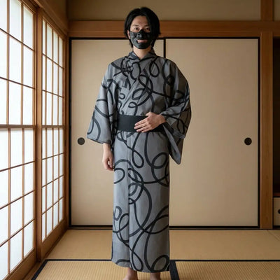 Kimono gris hombre de estilo japonés