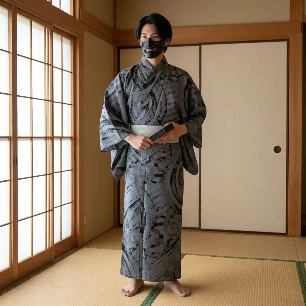 Kimono gris hombre de mangas anchas