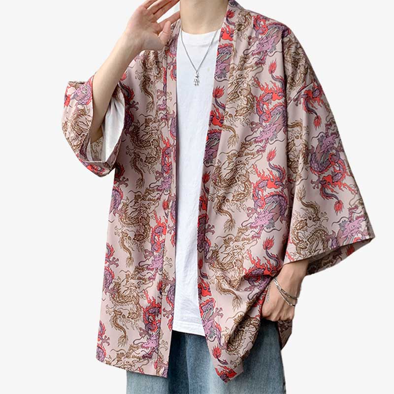 Kimono haori dragón vista detalle del tejido y corte