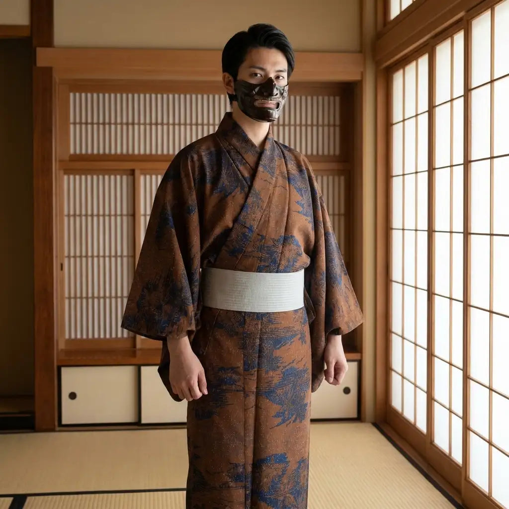 Kimono hombre marrón de estilo japonés