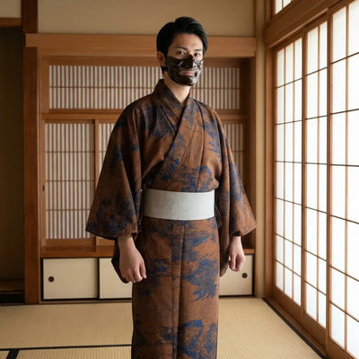 Kimono hombre marrón de estilo japonés
