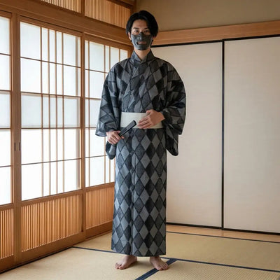 Kimono hombre con estampado de rombos hishi
