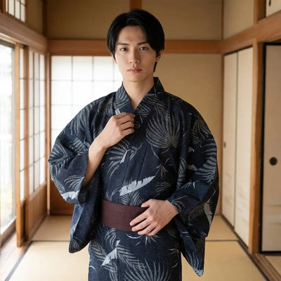 Kimono hombre tradicional con motivo de grulla