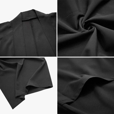 El kimono hombros abiertos​ está fabricado con poliéster y spandex de alta calidad.