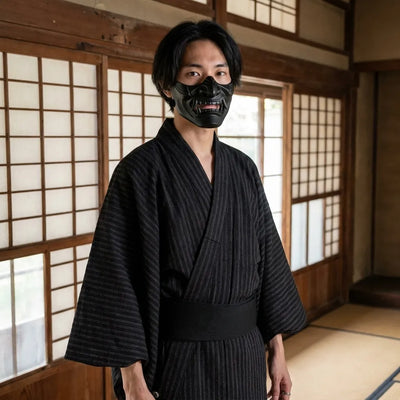 Detalle del tejido a rayas del kimono japones de hombre
