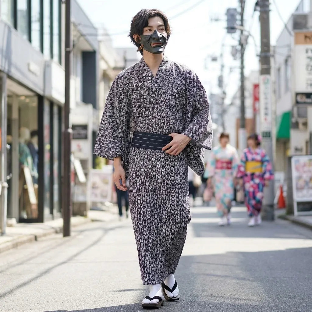 Kimono japonés hombre estampado olas