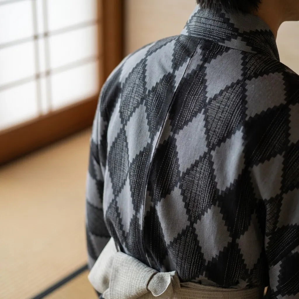 Kimono japonés hombre visto de espaldas