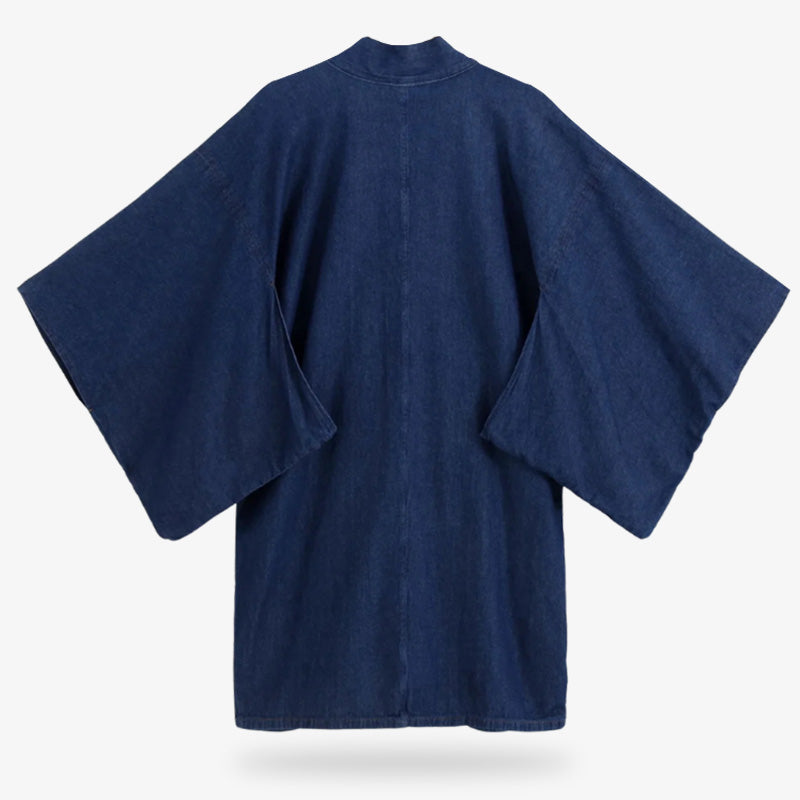 Detalle de la textura denim del haori japonés para hombre