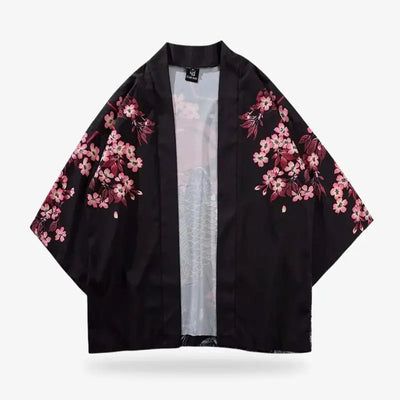 Kimono Koi Mujer llevado por un hombre en una habitación japonesa tradicional, vista frontal