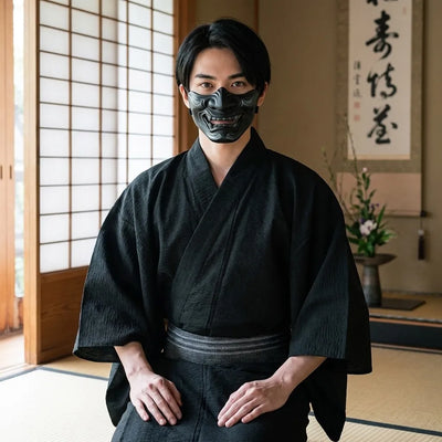 Kimono negro para hombre, detalle de la caída