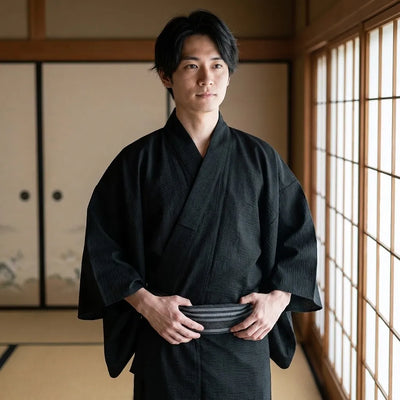 Kimono negro para hombre con mangas anchas
