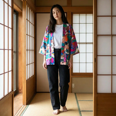 Kimono ukiyo-e azul