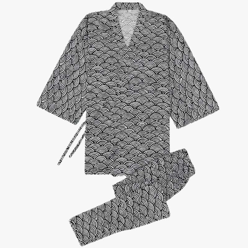 El yukata kimono yukata jinbei es un pijama japonés estampado con el motivo Seigaiha. Es un motivo muy popular en la cultura japonesa.