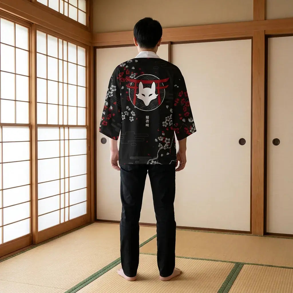 Kimono Zorro visto por la espalda, con el estampado completo