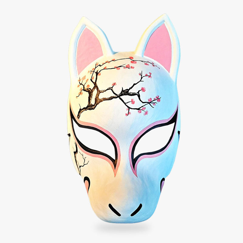 La kitsune demonio mascara​ es una máscara japonesa de zorro pintada a mano con un árbol de flores de sakura. 
