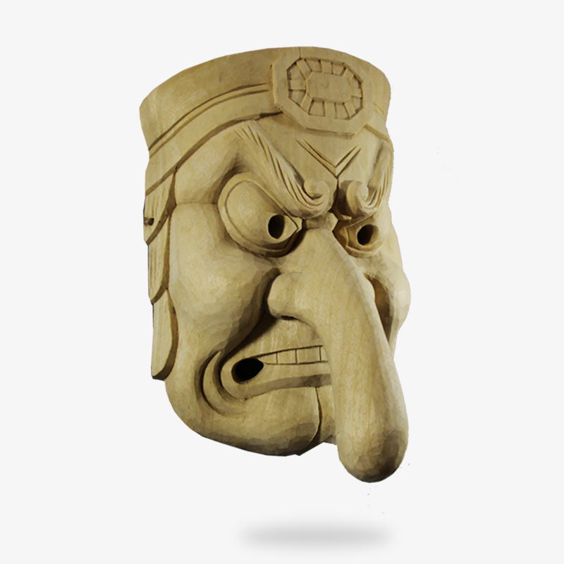 Mascara Japonesa Tengu tallada en madera de cedro