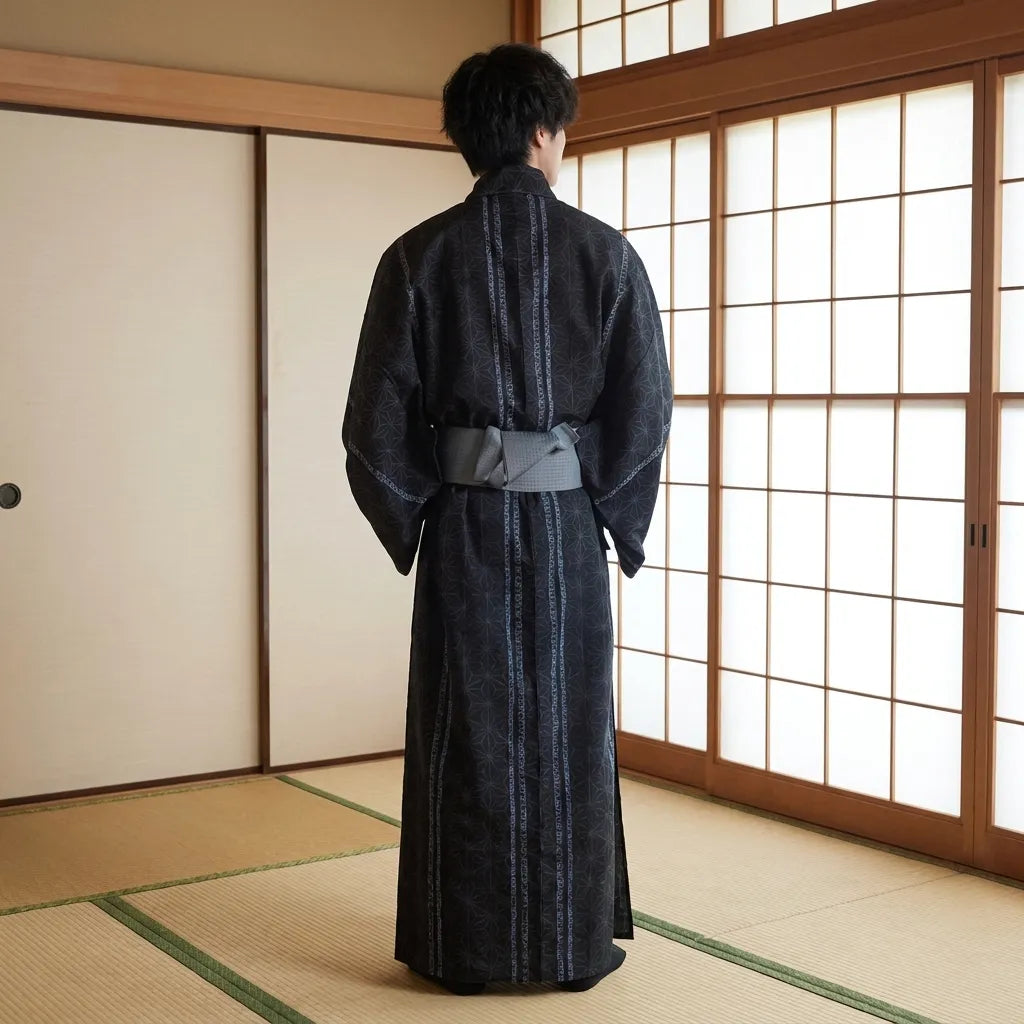 Detalle de mangas anchas del kimono japonés hombre