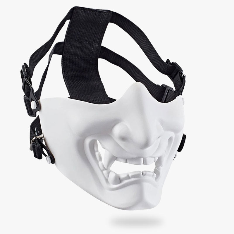 Máscara oni blanca de PU resistente, ideal para cosplay y airsoft