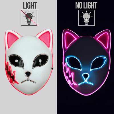 La mascara cosplay demon-slayer es una máscara de zorro kitsune. La máscara de manga brilla en la oscuridad con LED azul. 
