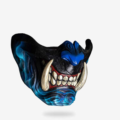 Máscara De Demonio Oni azul vista frontal
