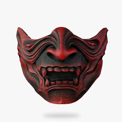Esta mascara de dragon samurái es una mascara japonesa de demonio oni con forma de dragón. Máscara hecha a mano con pintura de color rojo.