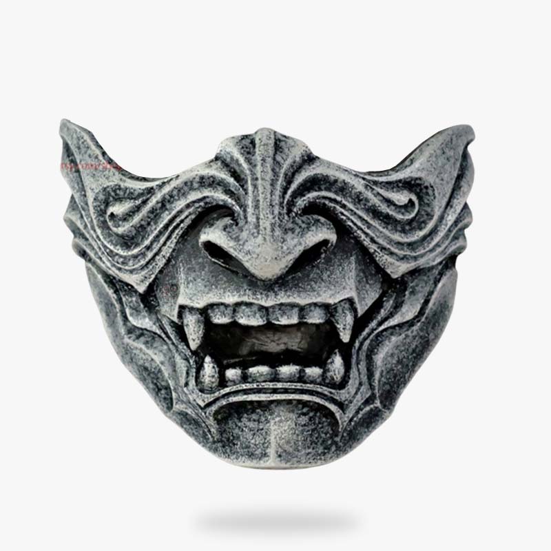 Máscara dragón samurái Oni de medio rostro con colmillos y dientes