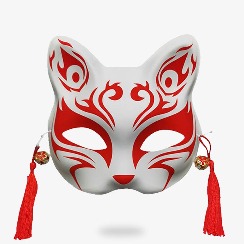 La mascara gato Japonesa está pintada a mano con motivos rojos.
