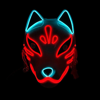 Mascara kitsune LED roja con luces neón para cosplay
