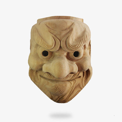 Máscara Noh Obeshimi de madera, con cejas fruncidas y expresión de demonio alto