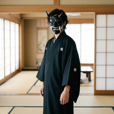 Máscara oni con cuernos de demonio