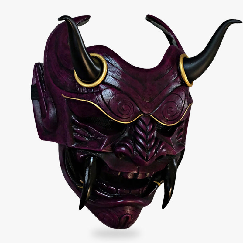 Las mascaras de demonios japones comprar​ de oni es una obra maestra hecha a mano, con intrincados detalles pintados y esculpidos a mano, incluyendo cuernos y dientes afilados, que reflejan el rico folclore de Japón.