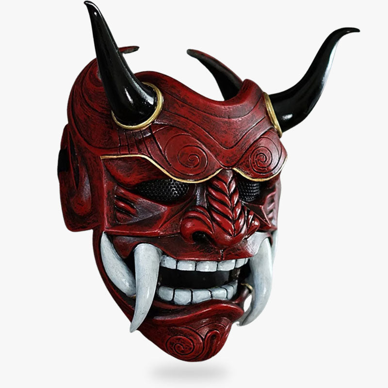 Estas mascaras oni comprar​ es una pieza única de artesanía, hecha de fibra de vidrio y madera, y pintada y esculpida a mano para reflejar los mitos japoneses.