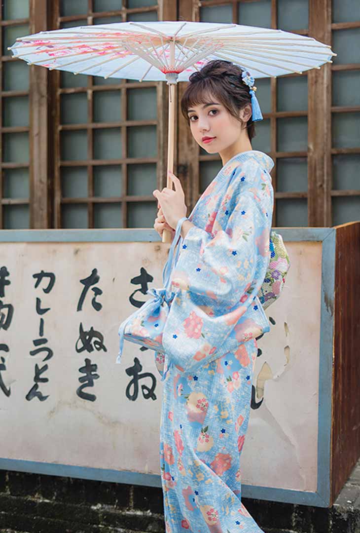 Obi cinturón de kimono a juego con el estampado floral tradicional japonés