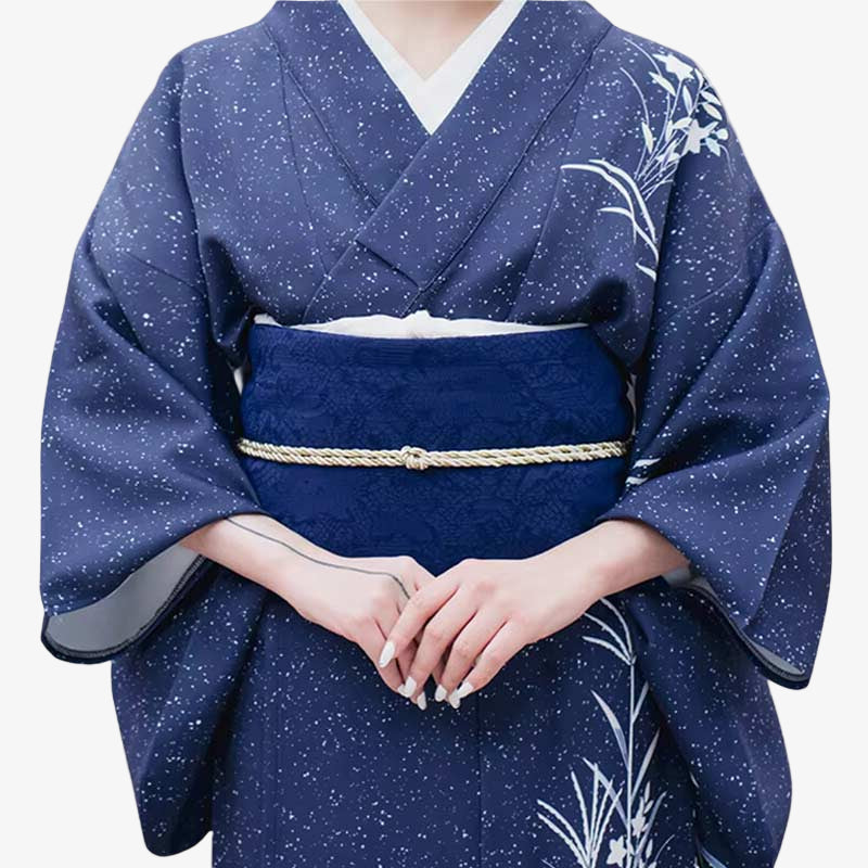 Cinturón obi kimono mujer en azul con estampado floral japonés, aporta tradición y estilo a cualquier conjunto
