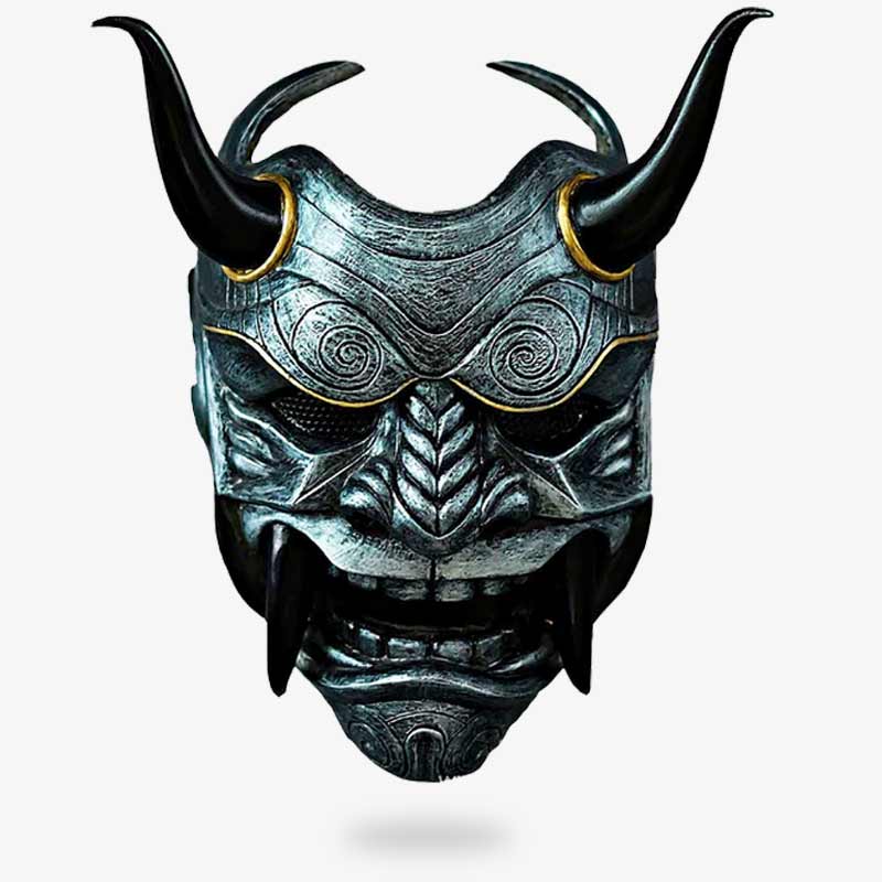 Las Onis japoneses máscaras simbolizan un demonio japonés con cuernos y dientes afilados.