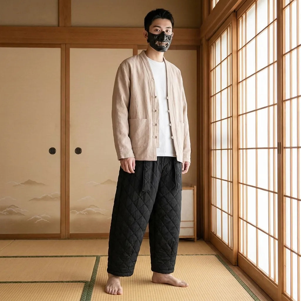 Pantalón cargo japonés ancho visto de frente