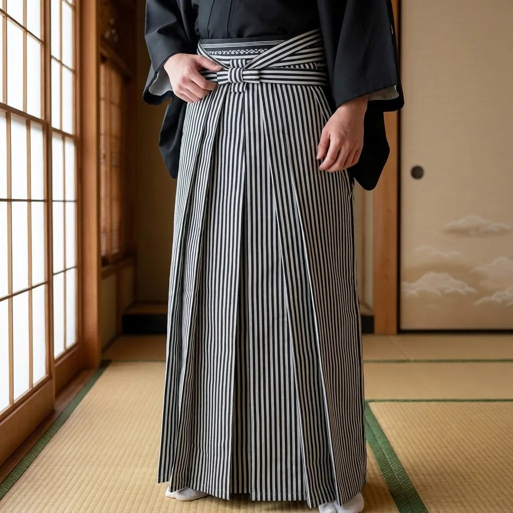 Pantalón hakama plisado de pernera ancha para hombre