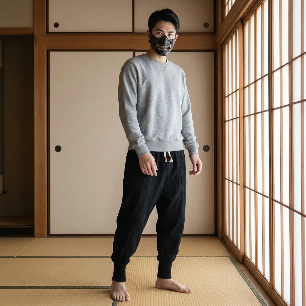 Pantalones streetwear japoneses combinados con zapatillas